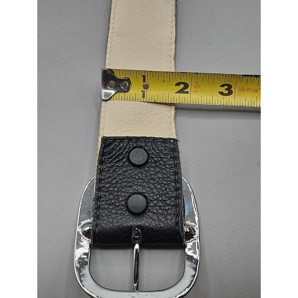 Crescent Reversible Black Tan Soft Leather Belt Size 35 Hand Made In USA 1.75